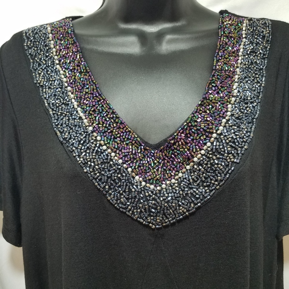 New Avenue Beaded Black Dress with Short sleeves